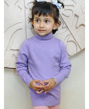Baby Moo Full Sleeves Solid Ribbed Knitted Sweater - Purple