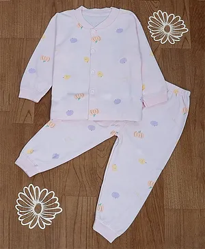 Baby Moo Full Sleeves All Over Fruits Printed Night Suit  - Pink