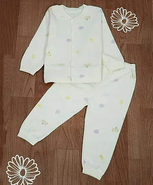 Baby Moo Full Sleeves All Over Fruits Printed Night Suit  - Yellow