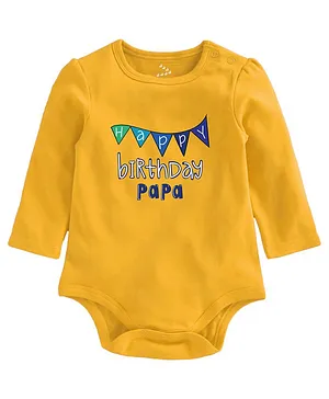 Zeezeezoo Full Sleeves Family Theme Happy Baby Birthday Papa Text Printed Onesie - Yellow
