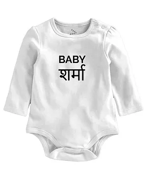 Zeezeezoo Full Sleeves Family Theme Baby Sharma Printed Onesie - White