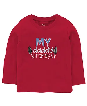 Zeezeezoo Full Sleeves Famiy Theme My Daddy Strongest Printed Tee - Red
