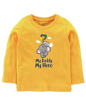 Zeezeezoo Full Sleeves Family Theme My Daddy My Hero Elephant With Balloons Printed Tee - Yellow