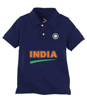 Zeezeezoo Half Sleeves Cricket Theme India Printed Polo Tee - Navy Blue