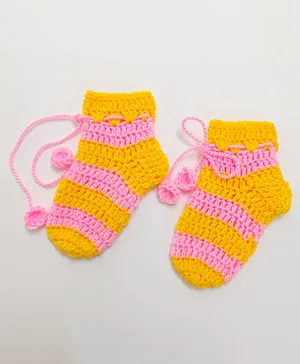Little Peas Striped Pattern Handmade Socks - Yellow Light Pink