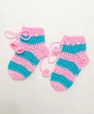 Little Peas Striped Pattern Handmade Socks - Light Pink Light Blue