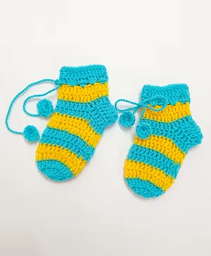 Little Peas Striped Pattern Handmade Socks - Light Blue Yellow