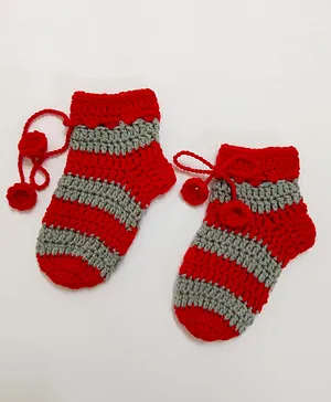 Little Peas Striped Pattern Handmade Socks - Red Grey