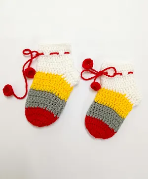 Little Peas Colour Block Pattern Handmade Socks - Red Grey Yellow White