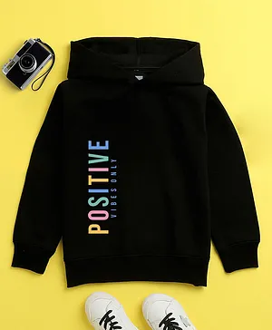 NUSYL Cotton Fleece Unisex Full Sleeves Positive Vibes Only Print Hooded Sweatshirt - Black