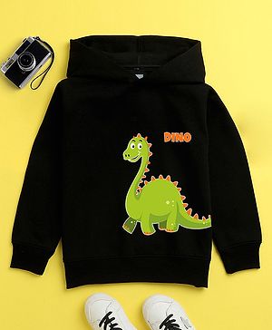 NUSYL Unisex Full Sleeves Dinosaur Printed Fleece Hoodie Sweatshirt - Black