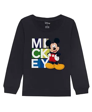 Disney By Wear Your Mind Full Sleeves Mickey Mouse & Text Printed Sweatshirt - Navy Blue