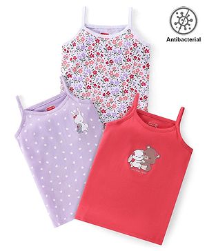 Babyhug 100% Cotton Antibacterial Finish Sleeveless Slips Pack of 3 - Red Purple