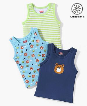 Babyhug 100% Cottton Anti Bacterial Sleeveless Sando Pack Of 3 - Blue Green