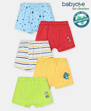 Babyoye Cotton Knit Star Print & Striped Briefs Pack of 5 - Multicolour