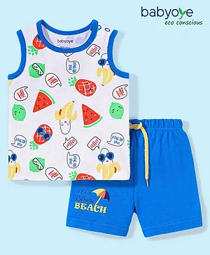 Babyoye Sleeveless Organic Tshirt and Shorts Set Watermelon Print - Blue
