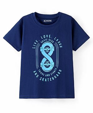 Pine Kids 100% Cotton Half Sleeves Bio Washed T-Shirt Text Print - Navy Blue