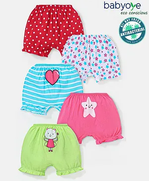 Babyoye Eco Conscious Anti Bacterial Cotton Knit Stripes & Star Print Bloomers Pack of 5 - Multicolour