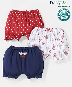 Babyoye Eco Conscious Anti Bacterial Cotton Bloomers Butterfly Print Pack of 3 - Red & Blue