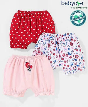 Babyoye Eco Conscious Anti Bacterial Cotton Bloomers Polka Dot Print Pack of 3 - Red & Pink