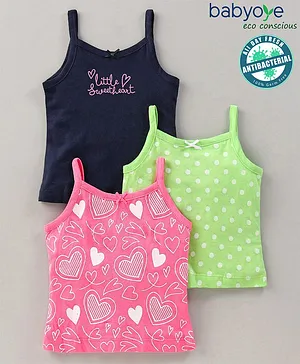 Babyoye Eco-Conscious Anti Bacterial Cotton Knit Heart Printed Slips Pack of 3 - Navy Green Pink