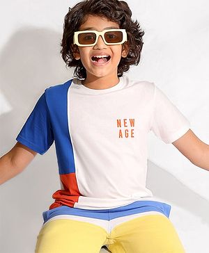 Pine Kids Half Sleeves Biowashed T-Shirt Text Print - White