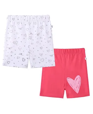 Plan B Pack Of 2 Seamless Heart Printed Shorts - White & Tomato Red