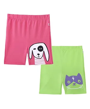 Plan B Pack Of 2 Dog & Cat Placement Printed Cycling Shorts - Pink & Green