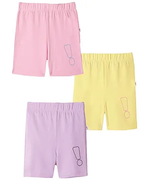 Plan B Pack Of 3 Exclamation Mark Placement Printed Shorts - Pink Yellow & Purple