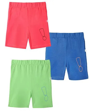 Plan B Pack Of 3 Exclamation Mark Placement Printed Shorts - Pink Blue & Green