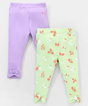 Babyoye Eco-Conscious Cotton Full Length Leggings Floral Print Pack of 2 - Purple & Green