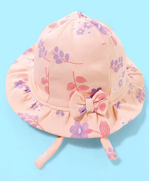 Babyoye Eco-Conscious Cotton with Eco-Jiva Summer Hat Bow Applique Pale Peach - Diameter 19 cm