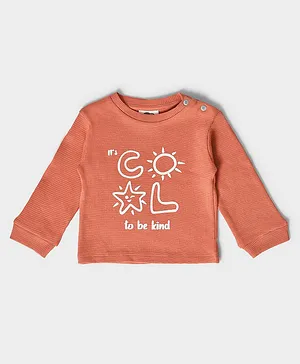 Mi Arcus 100% Cotton Full Sleeves Cool Printed Waffle Sweatshirt - Orange