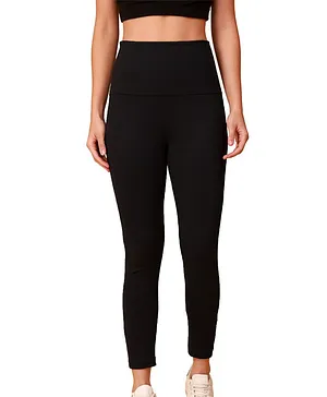 Morph Post Delivery Compression Solid Ankle Length Maternity Leggings - Black
