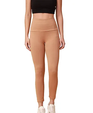 Morph Post Delivery Compression Solid Ankle Length Maternity Leggings - Beige
