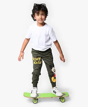 Nap Chief 100% Cotton Full Length Mickey Mouse Featuring Mickey Printed Joggers - Olive Green
