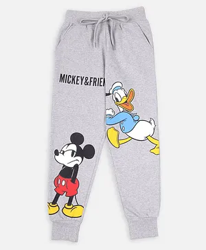 Nap Chief 100% Cotton Full Length Mickey & Friends Featuring Mickey Mouse & Donald Duck Printed Joggers - Grey Melange