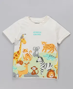 Babyoye 100% Cotton Half Sleeves T-Shirt Wild Animals Print - White