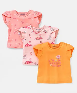 Babyhug Eco Conscious Oragnaic Cotton with Eco Jiva Finish Half Sleeves T-Shirt Caterpillar Print Pack of 3 - Peach Pink & Orange