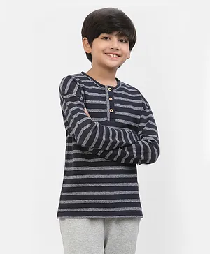 Spunkies 100% Organic Cotton Full Sleeves Striped T Shirt - Navy Blue