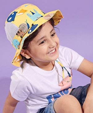 Babyhug Snail Print Bucket Hats Yellow - Diameter 16.5 cm