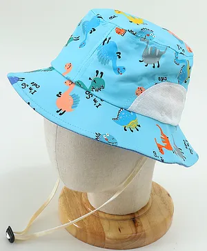 Babyhug Dinosaur Print Bucket Hats  Light Blue - Diameter 16.5 cm