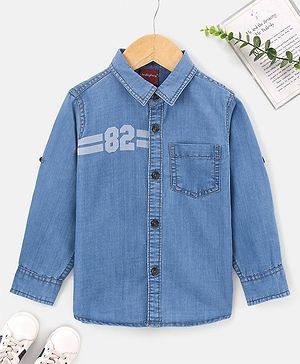 Babyhug Full Sleeves Denim Shirt with Number Print - Blue