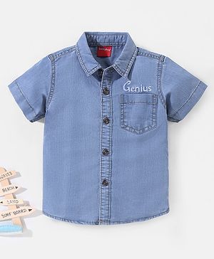 Babyhug Cotton Denim Half Sleeves Solid Shirt- Blue