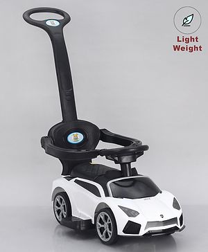 Babyhug 3 in 1 Manual Push Ride on Car with Parent Push Handle - White