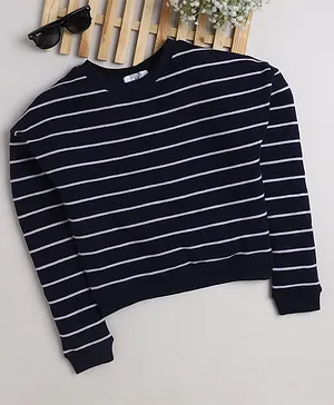 DALSI Full Sleeves Rugby Pencil Striped Top - Dark Blue