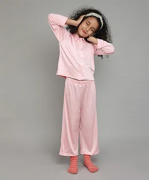 Taffy Full Sleeves Solid Night Suit- Pink