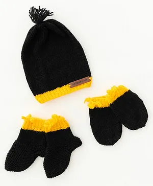 The Original Knit Unisex Handmade Cap With Socks And Mittens - Black Yellow