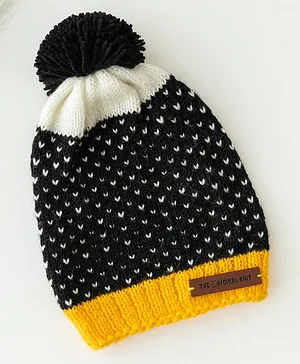 The Original Knit Unisex Tiny Hearts Design Handmade Cap - Black Yellow