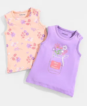 Babyoye Eco Conscious 100% Cotton Eco Jiva Finish Short Sleeves Tee Floral Print Pack of 2- Purple & Pink